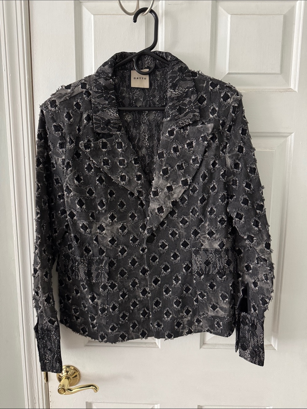 ORTTU Black Openwork Textured Blazer